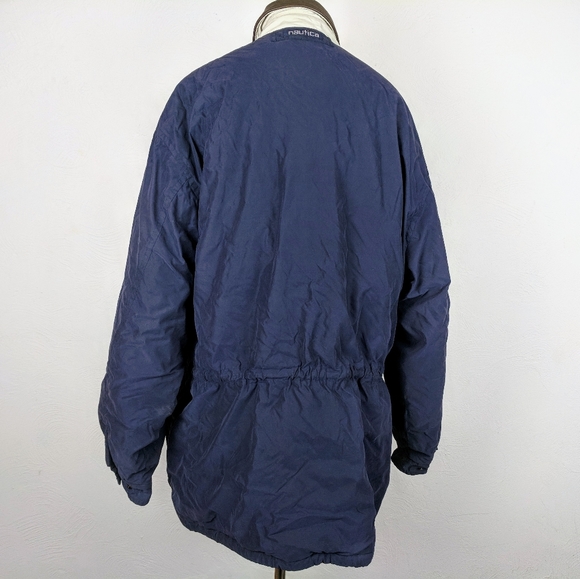 Nautica Puffer Jacket Blue Leather Collar Fall Winter Outdoor 90s Vintage - Picture 3 of 6